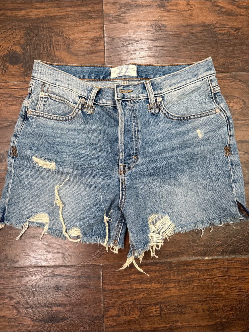 We The Free Light Blue Distressed Denim Shorts